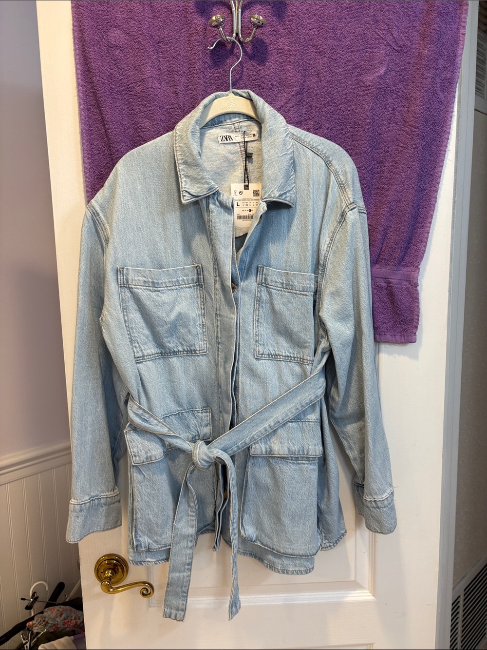 NWT Zara Light Blue Denim Utility Jacket with Belt